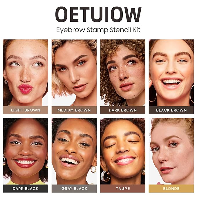 Eyebrow Stamp Stencil Kit - One-Step Eye Brow Stencil Kit with 24 Reusable Thin & Thick Eyebrow Stencils, Long-Lasting Waterproof & Smudge-Proof Brow Stamp Kit for Perfect Eye Makeup (Light Brown)