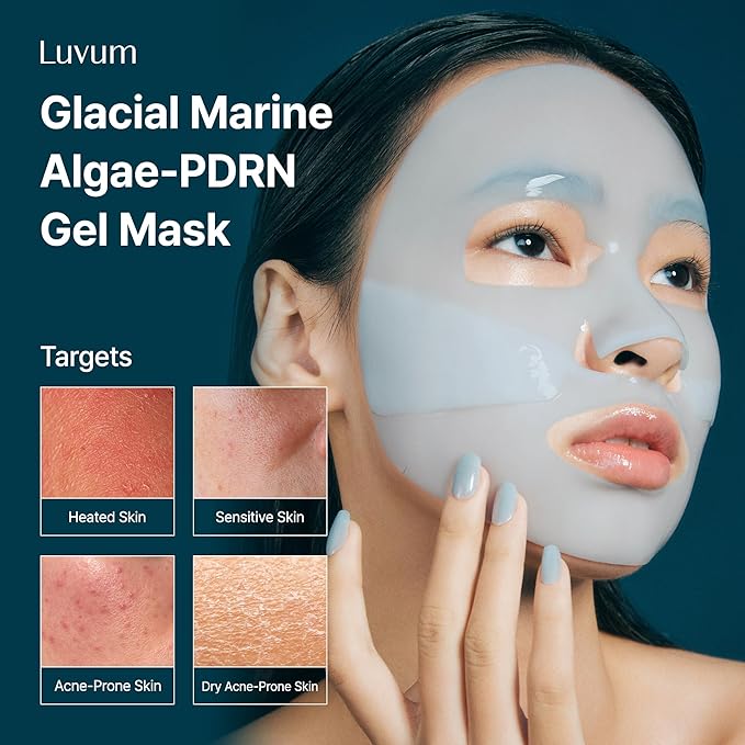 LUVUM Glacial Marine Algae-PDRN Gel Mask, Algae PDRN, Mineral Rich Water, Overnight Hydrogel Mask, 4+1 Pack
