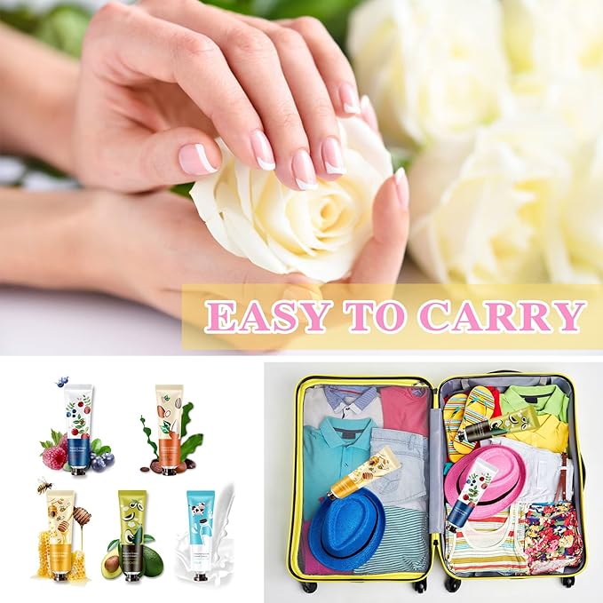 5 Pack Natural Fruit Fragrance Hand Cream for Dry Hands,Moisturizing Hand Care Cream Hand Lotion Travel Gift Set,Travel Size Hand Lotion Set for Men and Women-30ml
