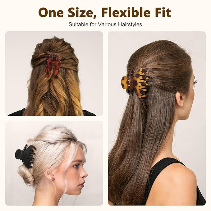 Medium 3.3 Inch Matte Claw Hair Clips for Women and Teens, Hair Claw Clip with Strong Hold for Everyday Styling, Elegant Hair Accessory for All Hair Types, Black and Tortoiseshell, 3 Pack
