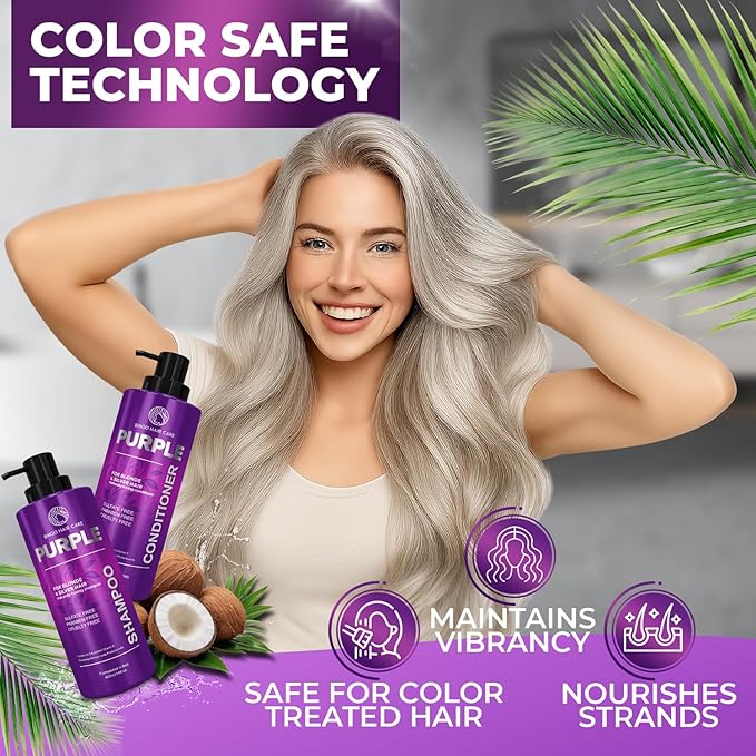 Purple Shampoo and Conditioner Set - Sulfate Free Formula for Women and Men - For Toning and Balancing Brassy, Blonde, Silver and Gray Hair - 14 Fl Oz (Set of 2)