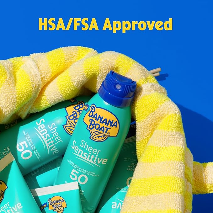Banana Boat Sheer Sensitive Body Spray, SPF 50, 6oz (Pack of 2)