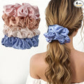Lolalet Big Satin Scrunchies for Women, 5.9 Inch Large Oversized Scrunchie, Soft Jumbo/Giant Scrunchies Hair Ties for Thick & Curly Hair -4 Pack, Blue/Caramel/Pink/Champagne
