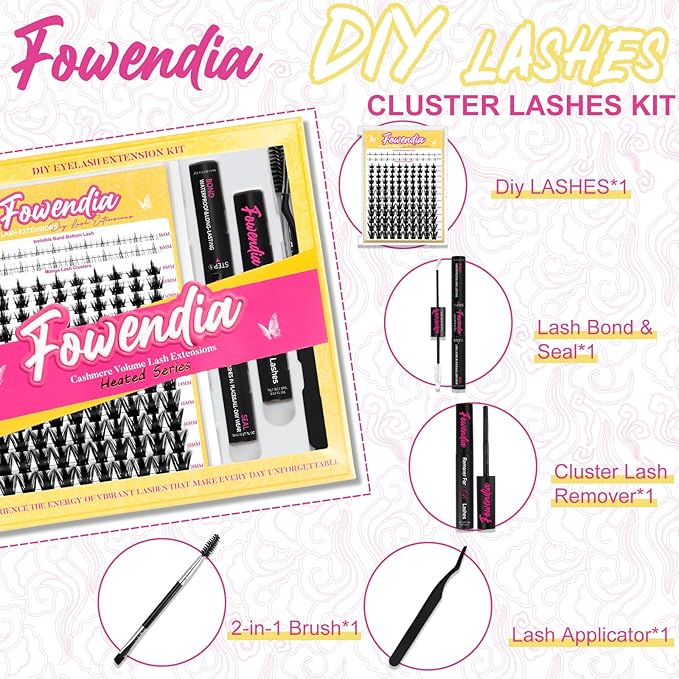 Fowendia Lash Clusters Kit California Sunset 8-18mm Manga Eyelash Clusters DIY Lash Extension Kit Waterproof Wispy Anime Lashes Clusters Ultra-Thin 0.3mm Individual Cluster Eyelash Extensions Kit