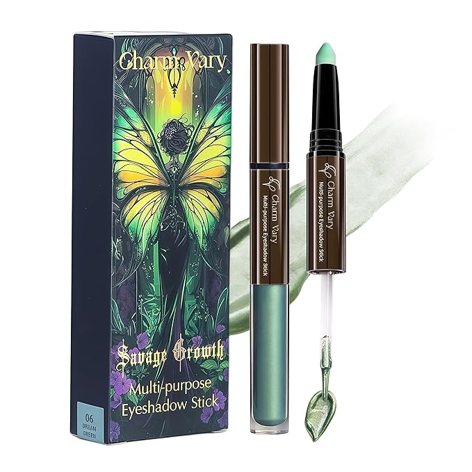 2-in-1 Eye Shadow & Liquid Eyeshadow, Waterproof Cream Eye Makeup Crayon Long Lasting Shimmer Glitter Gold Eye Brightener for Mature Women(06 GREEN)