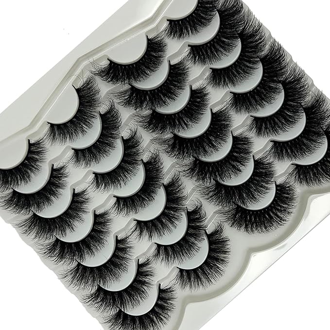 Mink Lashes Fluffy Cat Eye Eyelashes Pack, Soft Wispy Faux Mink False Eyelashes Natural Look, 20mm Long Dramatic Strip Lashes 2 Styles