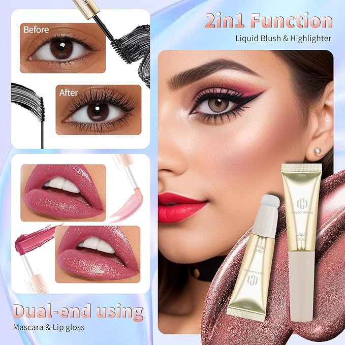 Color Nymph Makeup Kit For Girls, Women Make Up All In One Makeup Set For Starter With Sequin Bag, 9 Colors Eyeshadow Palette, Lip Gloss, Eyeliner, Mascara - Orange Pink, Party Wedding Evening Bag