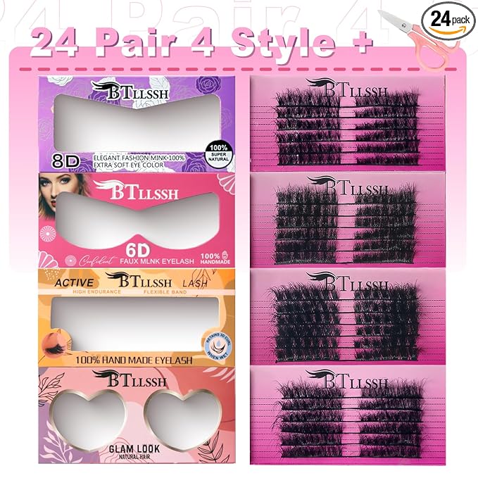 3D False 24 PAIR Eyelashes Cross Fluffy Natural Look PACK Volume Fluffy Natural Faux Mink Lashes
