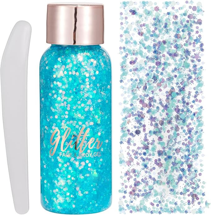 Mermaid Sequins Chunky Glitter Liquid Eyeshadow Glitter Body Gel Festival Glitter Cosmetic Face Hair Nails Makeup Long Lasting Sparkling 30g (#106 Light Blue)