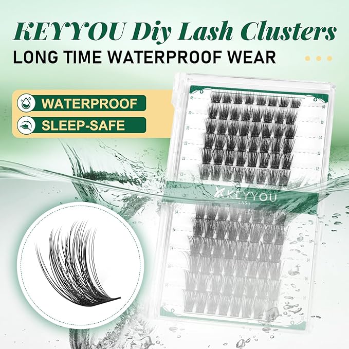 Lash Clusters 96pcs Individual Lashes Y11 D Curl 14mm Cluster Lashes KEYYOU Volume Wispy Lash Extension Soft&Comfortable Easy DIY at Home(Y11 D-14mm)