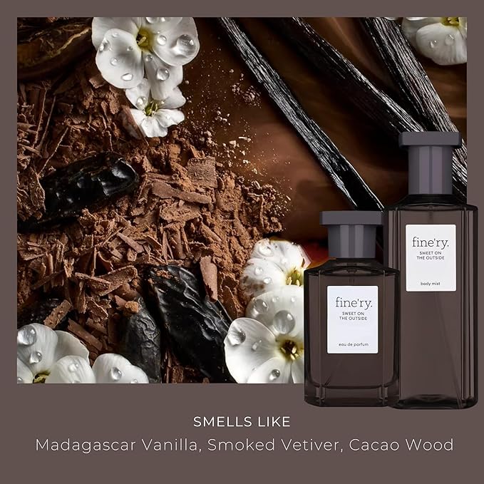 Fine'ry Vanilla Gourmand Sweet on the Outside Hair + Body Fragrance Mist Spray for Women - Long-Lasting, Warm Scent with Vanilla, Cacao Woods & Vetiver, Vegan & Cruelty-Free, Gift for Girls (5 Fl Oz)