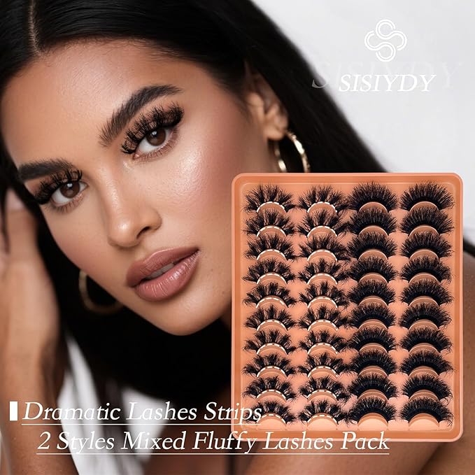 False Mink Eye Lashes Fluffy Full Strip Eyelash Dramatic 20mm 25mm Big Long Lashes Pack Thick Eyelashes Extensions D Curl Faux Mink Eyelashes Bulk Styles Mixed YH306