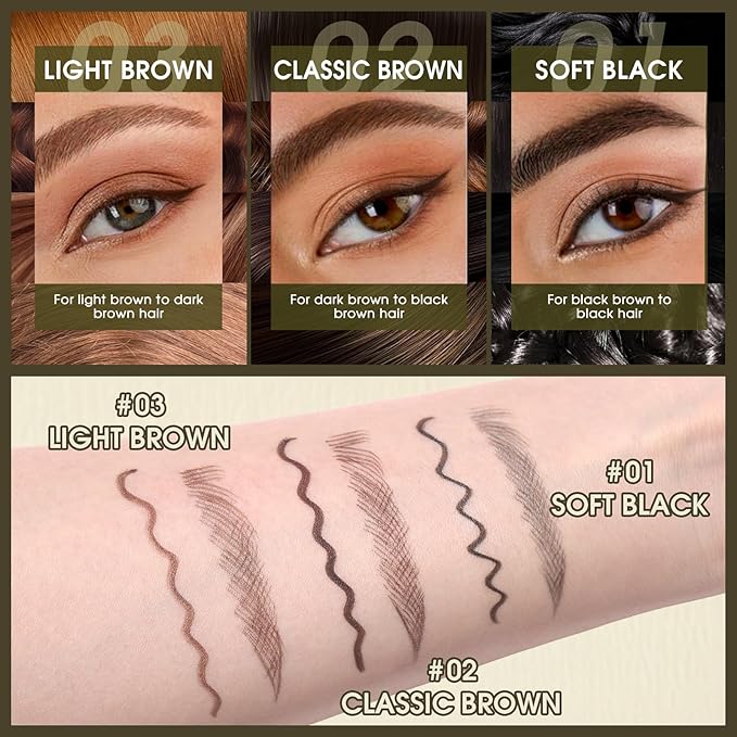 UCANBE Eyebrow Pen, Dual-Ended Eyebrow Pencil with 4-Fork-Tip & Gel Eyeliner for Women, Eye Brow Pen with Gel Eyeliner Pencil, Microblading Eyebrow Pencils with Hair Like Strokes, Soft Black