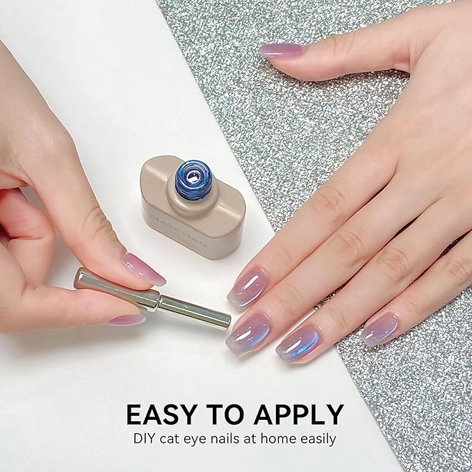 MAYCHAO 15ML Blue Tears Cat Eye Gel Nail Polish 1Pc Aurora Blue Cat Eye Gel Polish Soak off Holographic Magnetic Nail Polish for Nail Art Manicure Salon DIY at Home, 0.5 OZ