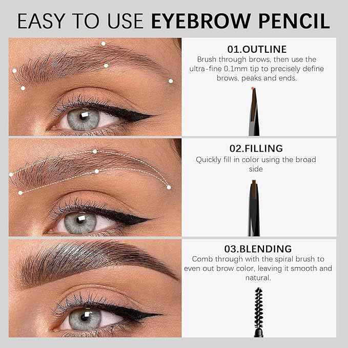 MAVENI Browcharm Microblading Eyebrow Pencil for Women,0.1mm Ultra-Fine Mechanical Pencil,Draws Tiny Brow Hairs and Fills in Sparse Areas and Gaps,Makeup Brow Definer Waterproof (mini 01 Black)