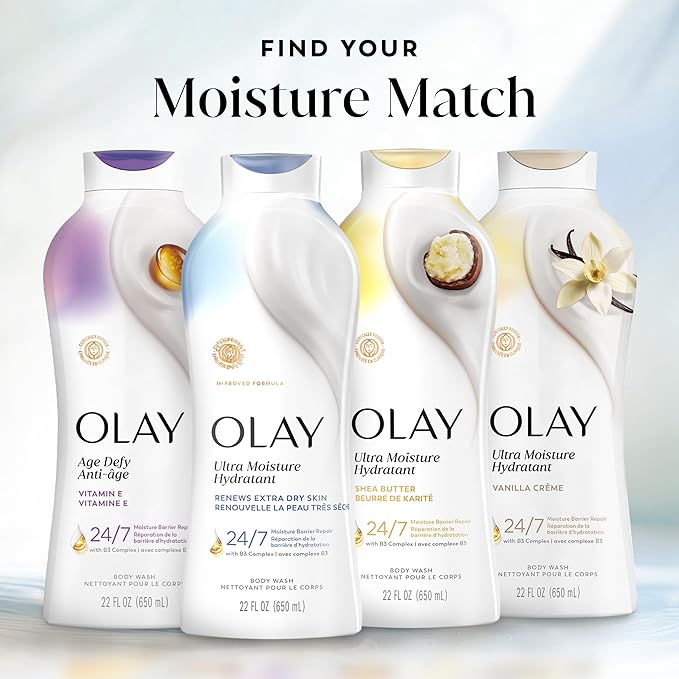 Olay Body Wash for Women, Ultra Moisture, For Extra Dry Skin, 24hr Moisturizing, Hydrating & Refreshing, B3 Vitamin Complex, Free of Parabens & Phthalates, Scented, 22 fl oz