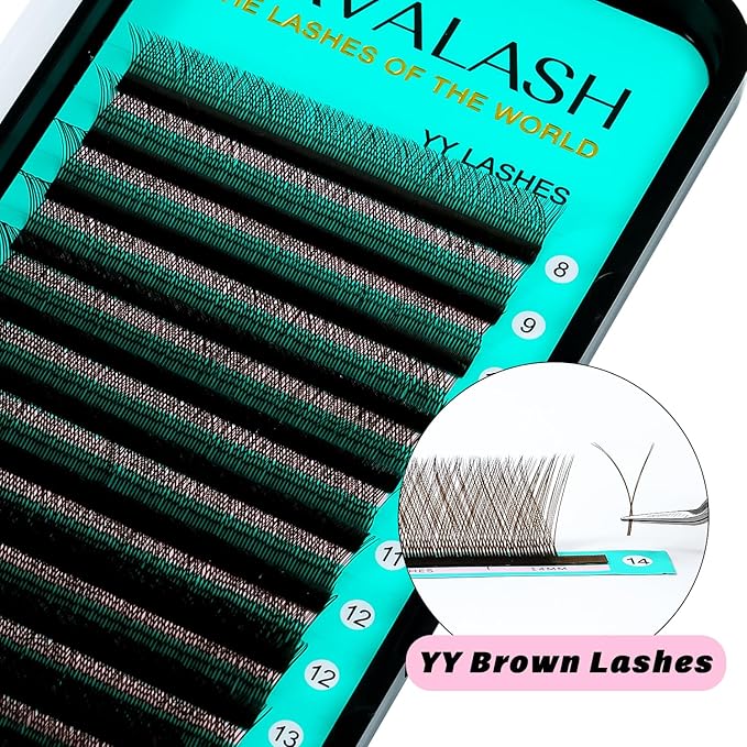 VAVALASH YY Lash Extensions Brown Color Tray Easy Premade Volume 2D Fans Eyelash Extension YY Type Natural Volume Lashes Extension Soft Matte Black Lashes (Brown-YY-0.07-D-8-15mm)