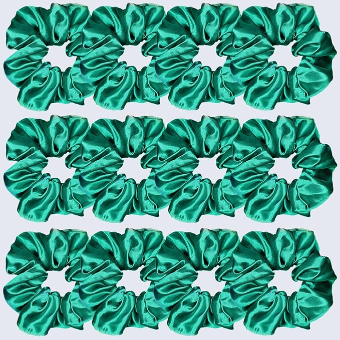 Sufermoe 12 Pcs Satin Silk Hair Scrunchies, Dark Green (4.5 Inch), Hair Ties, Hair Bands, and Ponytail Holders for Women and Girls