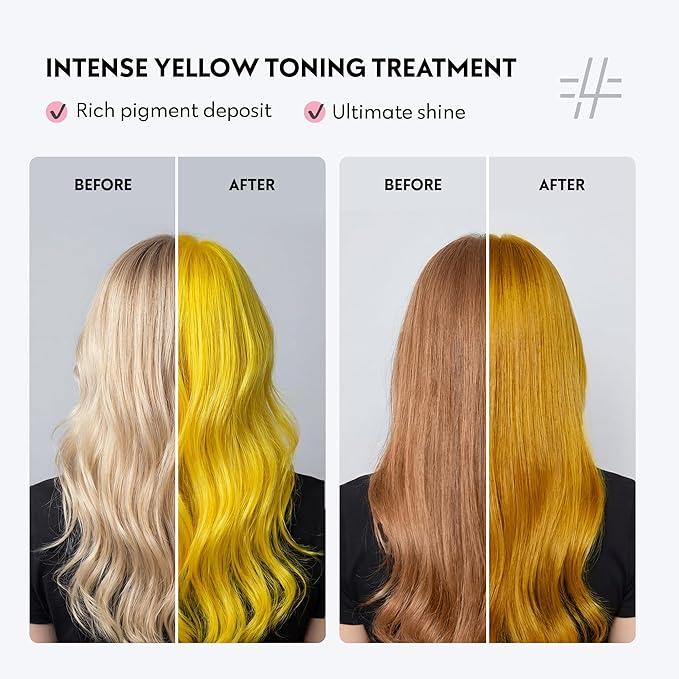 FOUR REASONS Color Mask INTENSE Yellow (27 Colors) - Intensive Toning Treatment - Color Depositing Conditioner – Semi Permanent Yellow Hair Dye for Lightened and Colored Hair– 100% Vegan, 6.76 fl oz
