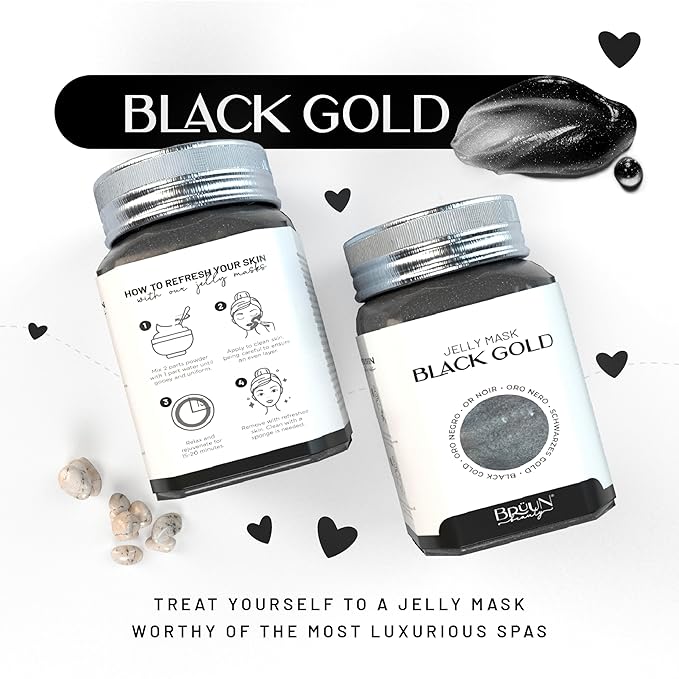 BRÜUN Jelly Mask Jar Black Gold Salicylic AC BHA Peel-Off Face Care Rubber Mask | 23 fl oz Skin Care Moisturizing Gel Mask Jar Spa Set