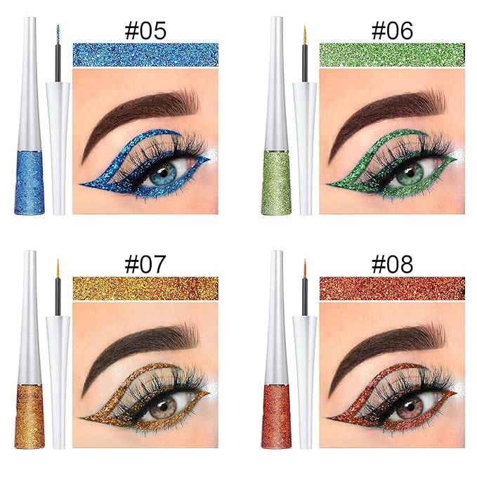 16PCS Liquid Glitter Eyeliner set, 16 Colors High Pigmented Brighten Eye Liner Kit, Long Lasting Waterproof Metallic Shimmer Eyeshadow