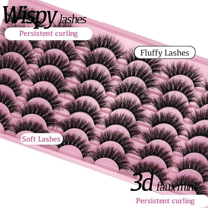 Mink Lashes Wispy Natural Cat Eye Lash Strip 18mm Short Fluffy Strip Lashes Pack Faux Mink Cateye Wispies False Eyelashes Natural Look
