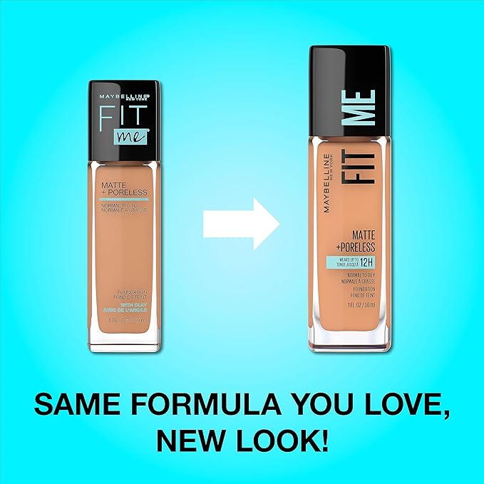 Maybelline Fit Me Matte + Poreless Liquid Oil-Free Foundation Makeup, Mocha, 1 Count (Packaging May Vary) (Pack of 2)