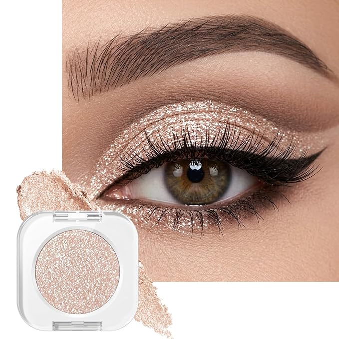 Erinde Sheer White Sparkle Shimmer Single Eyeshadow, Metallic Glow Glitter Cream Eye Shadow, Monochrome Eyeshadow Palette Makeup, Waterproof Sombras para Ojos, Vegan & Cruelty-Free, 11