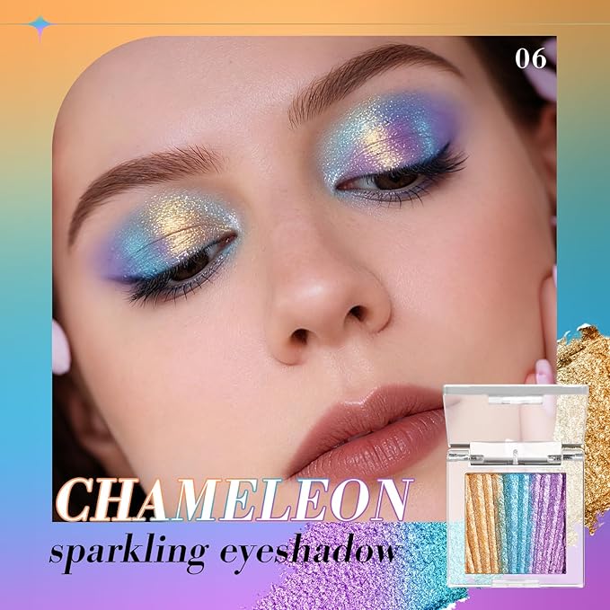 Afflano Iridescent Multichrome Eyeshadow, Single Rainbow Eyeshadow Trio Pressed Pigment, Holographic Gold-Blue-Purple Color Shift Duo Chrome Glitter Eye Shadow Makeup, Color Change shimmer Effect,#6