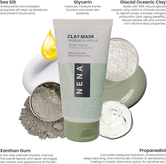 NENA Skincare Clay Mask - Clay Mask for Face - Purifies and Rejuvenates Skin with Mineral-Rich Formula - Refines Pores for Clearer Complexion - 1 oz