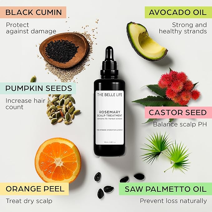 Sebastian Diaz THE BELLE LIFE Rosemary Hair Oil Scalp Treatment inspired by THE INNATE LIFE, 100ml 3.4 fl oz Nourishes and Supports Fuller-Looking Hair with Organic Rosemary Oil