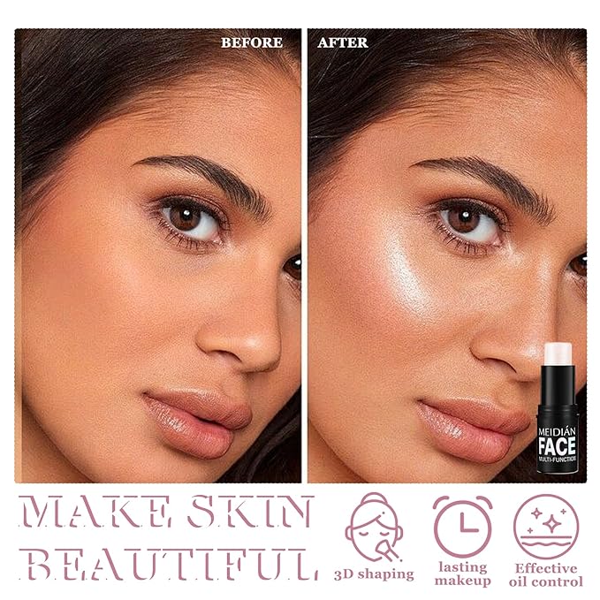 6Pcs Cream Contour Stick Makeup Kit with Makeup Brush,Shades with Highlighter,Brush Stick,Cream Bronzer for Sculpt the Cheeks,Long-lasting Waterproof Lightweight Contour Set
