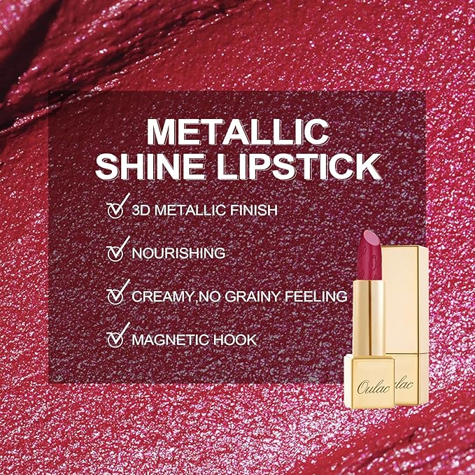 Oulac Matte Magenta Lipstick with Glow Metallic Finish - Vegan Lipstick for Women, Creamy Texture, Hydrating Clean Beauty Formula, High-End Magnetic Hook Design, GM15 She's A Lover