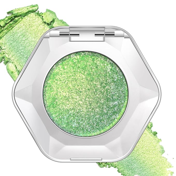 Noerrors Green Gold Holographic Duochrome Glitter Eyeshadow, Multichrome Rich Color Shimmer Metallic Eyeshadow for Blue Green Eyes, Satin Shiny Iridescent Mermaid Eye Makeup Palette Rave Accessories