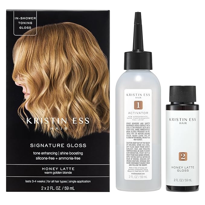 Kristin Ess Hair Gloss in Honey Latte Warm Golden Blonde - 4 Wk Semi Permanent Hair Color for Women - Golden Blonde Color Depositing Conditioner & Toner for Vibrant Color + Shine - Hair Dye Glaze