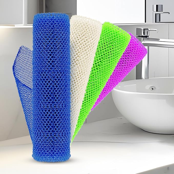 4 Pieces African Net Sponge for Deep Exfoliation – African Net Sponge Authentic, Exfoliating Washcloth, Quick-Drying African Exfoliating Net for Smooth & Glowing Skin(Blue, Green, Purple, White)