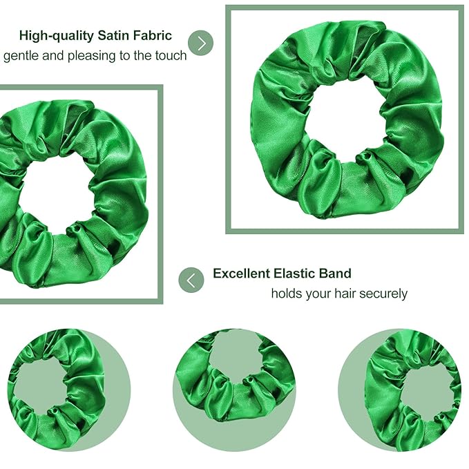 Silk Scrunchies for Women Girls 12 PCS Green Hair Scrunchies Silk Satin Hair Ties for Thick Hair Bulk Hair Ties Hair Accessories