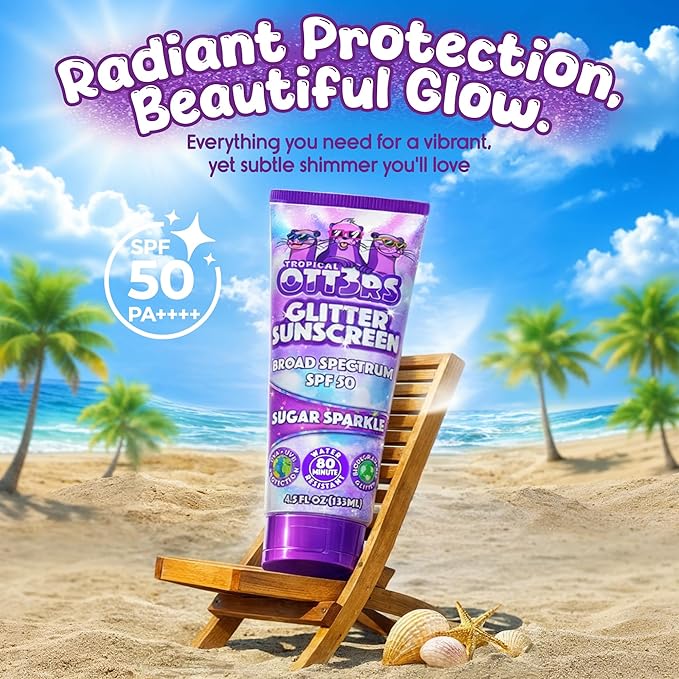 Glitter Sunscreen SPF 50 Lotion 4.5oz - Sparkle & Shimmer Sunscreen - Colored Sun screen for Kids & Women - UVA/UVB Sunshine Protection + 80 Min Water Resistant - (Scented) (USA Made)