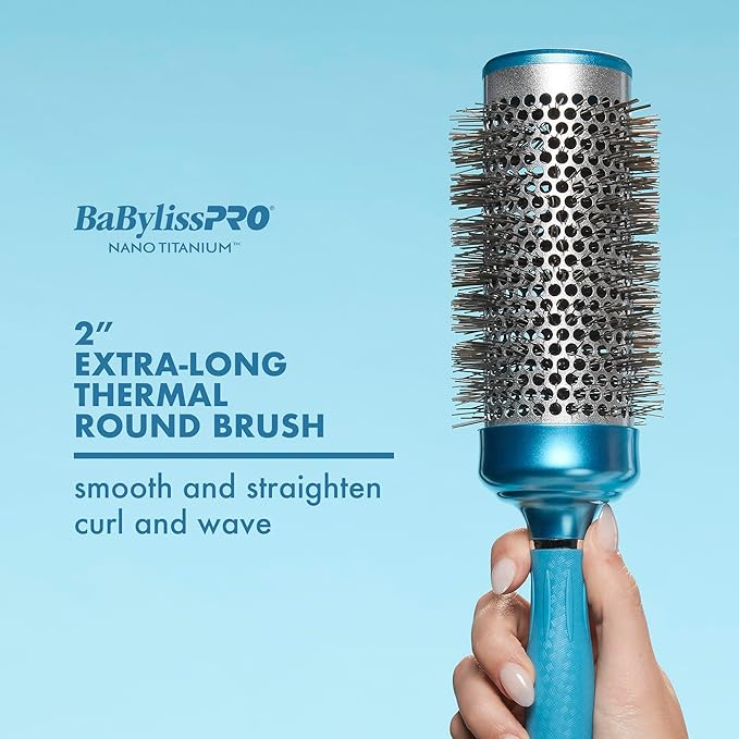 BaBylissPRO Nano Titanium 2" Extra-Long Thermal Round Hair Brush – Professional Blowout Brush for Smooth Results, Frizz Control for All Hair Types