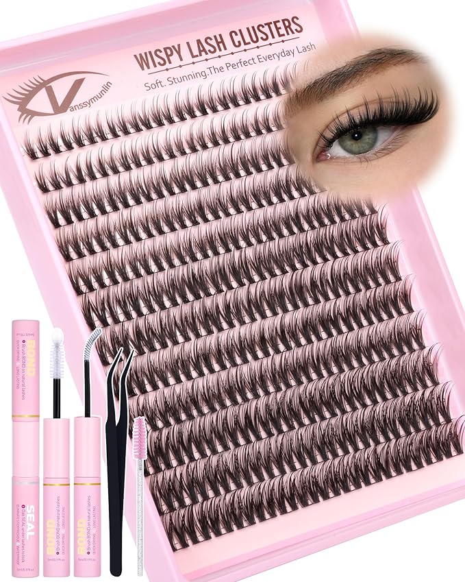 Wispy Natural Lash Clusters Kit Double Spiky Eyelash Clusters Kit Manga Cluster Eyelash Extensions Kit 10-16mm Lash Extensions Kit C Curly Individual Lashes DIY Eyelashes Clusters Kit with Brush