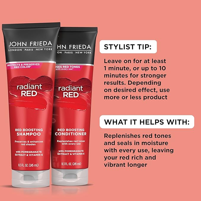 John Frieda Radiant, Boosting Conditioner, Hydrates and Enhances Tones with Pomegranate Extract and Vitamin E for Natural or Color-Treated Hair, 8.3 Oz