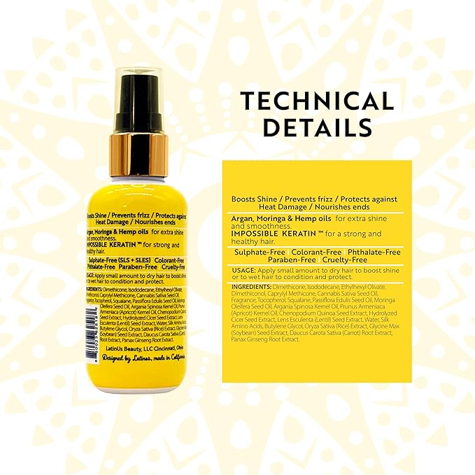 Lu by LatinUs Beauty Ready to Shine Hair Serum | Silky, Luminous Finish & Heat Protection | Infused with Argan, Moringa & Hemp Oils | Softness & Radiance | 3 oz