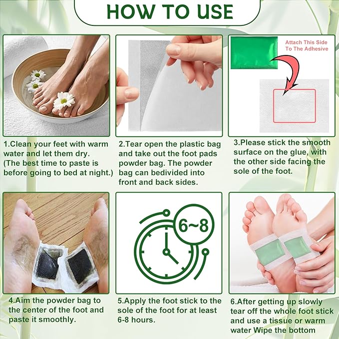 48 Packs Bamboo Vinegar Foot Pads to Feel Better, Relieve Stress & Sleep Better, Suitable for Home or Travel Use