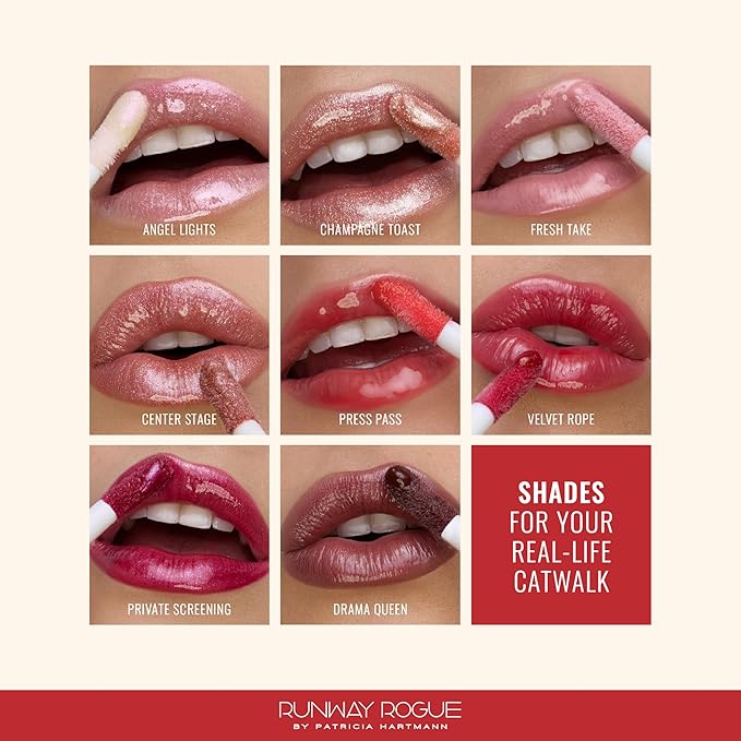 Runway Rogue Loaded Lip Oil, Hydrating and Plumping Lip Shimmer Oil with Tri-Peptide Formula, Pale Pearlescent Nude Shimmer, ‘Champagne Toast’