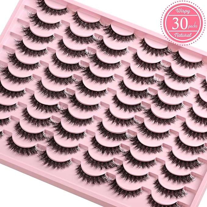 FARRED Lashes Natural False Eyelashes Wispy Fake Lash Strips 30 Pairs Cat Eye Mink Strip Eyelash Short Fluffy Easy Cateye Lashes for Beginners Demi Wispies Eye Lash Natural Looking for Daily Makeup