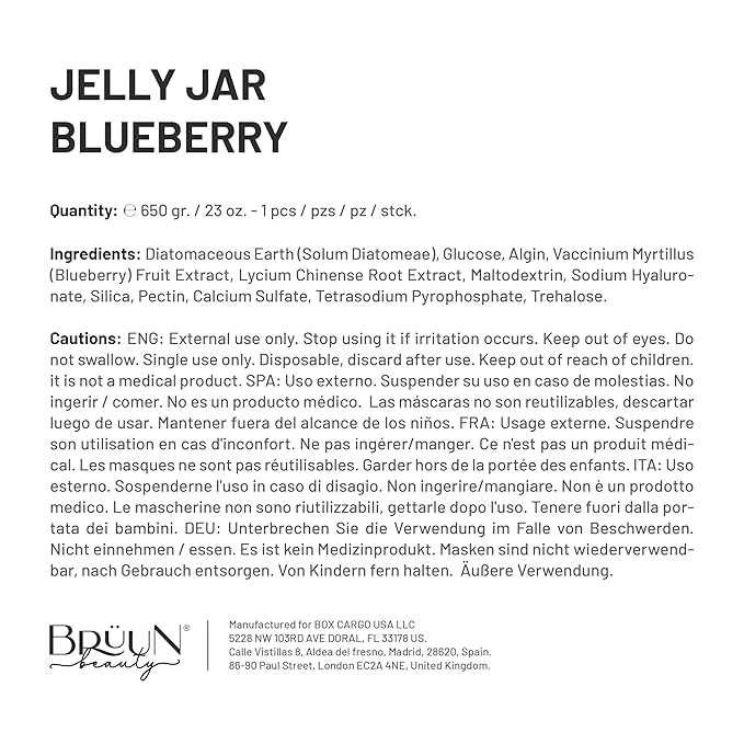 BRÜUN Jelly Mask Jar Blueberry Burst Peel-Off Face Care Rubber Mask - A 23 fl oz Skin Care Moisturizing Gel Mask Jar Spa Set for Men, Women and Adults on Formal Gatherings and Events