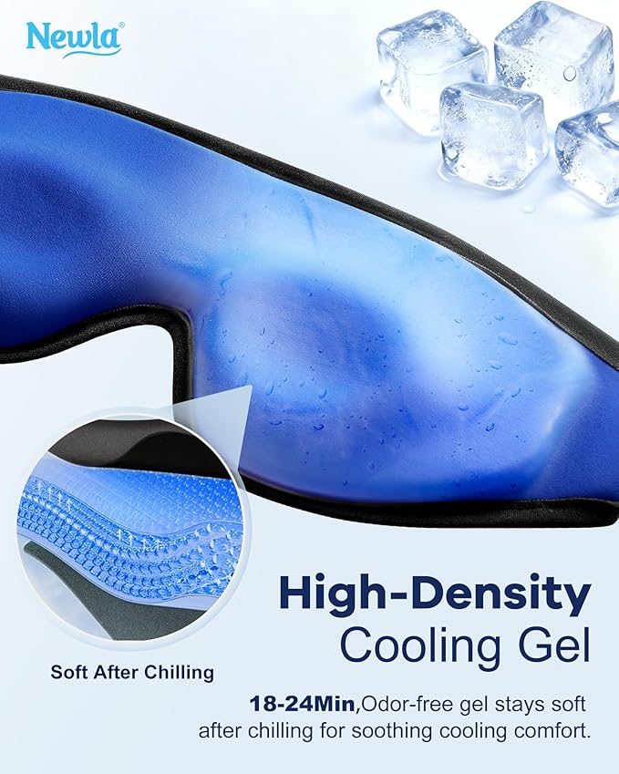 Cooling Gel Eye Mask for Puffy Eyes, Larger Full-Eye Cold Compress for Swelling, Ice-Cold Therapy, Forehead & Upper Cheek Cooling Relief, Reusable Headache and Migraine Mask, FSA Eligible HSA, Black