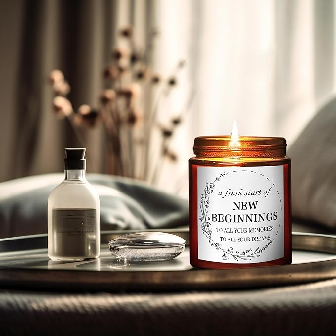 New Beginnings Housewarming New Home Candle - Friendship Gifts for Women - Graduation Farewell Going Away Work Break Up Divorce Gift for Her Bestie Coworker Friend - Relaxing Anxiety Relief