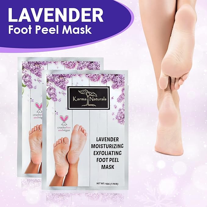 Foot Peel Mask Lavender Moisturizing Exfoliating Foot Masks - Karma Organic Feet Peeling Masks for Dry ed Feet, Remove Dead Skin & Calluses - Removes & Repairs Rough Heels, Dry Toe Skin (Pack of 2)