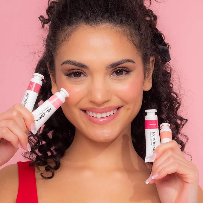 MCoBeauty Cheek and Lip Tint Rose Glow - Gel Cream Buildable Color Lip Stain and Blush for Women - Dewy Multi Use Tinted Lip Balm, Liquid Blush Makeup Vegan Cruelty Free - 0.34 oz